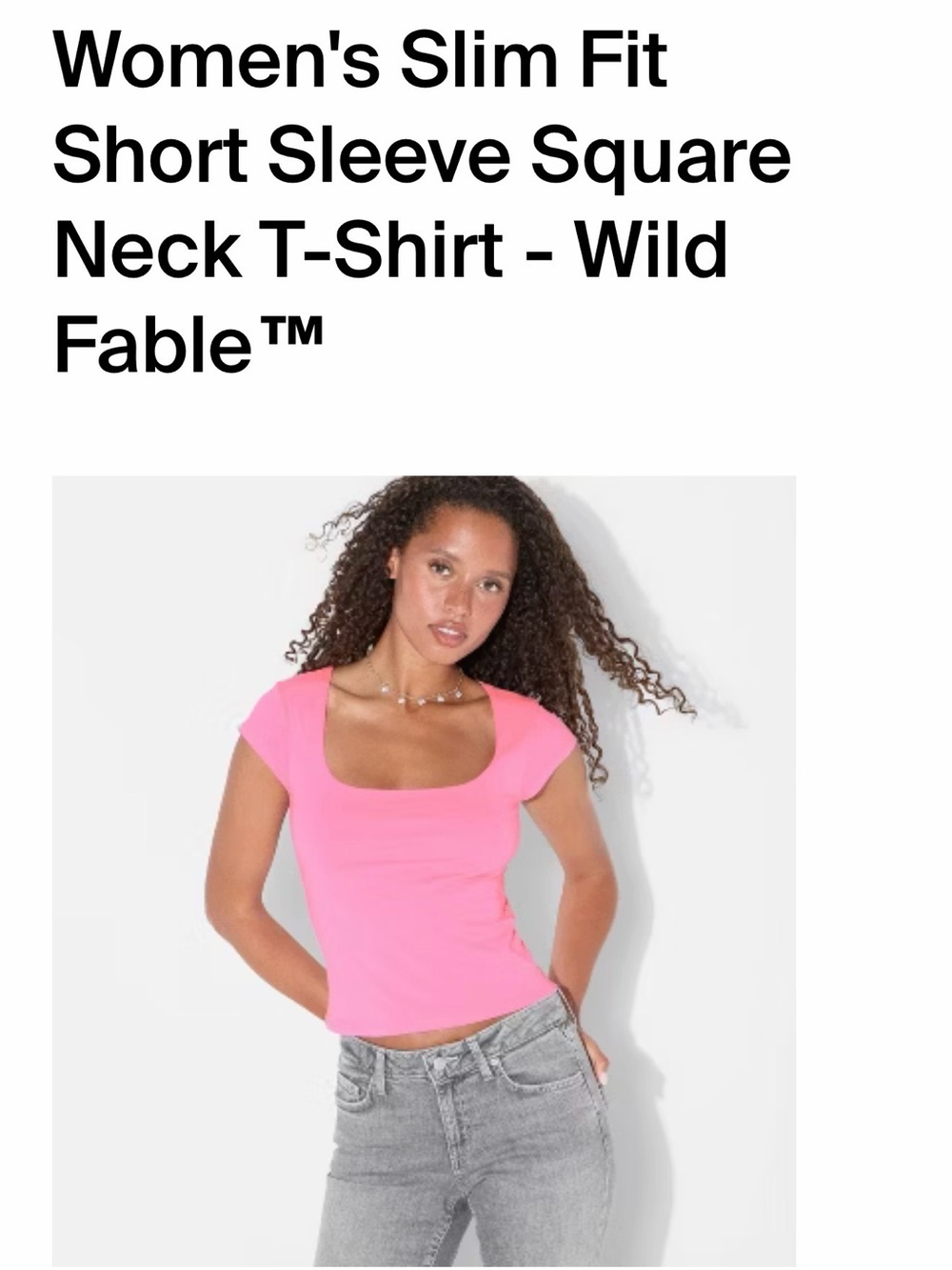 Wild Fable Pink Slim Fit Square Neck Short Sleeve Tee